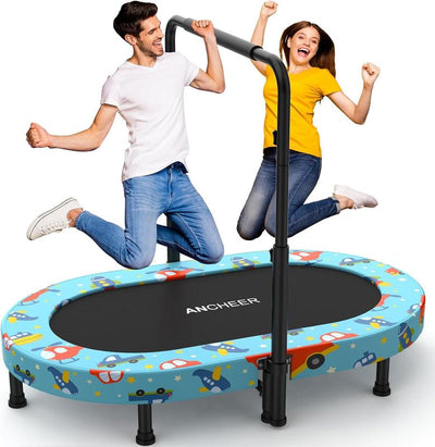 ANCHEER Foldable Trampoline, Mini Rebounder Trampoline with Adjustable Handle, Indoor/Garden/Workout Cardio, Parent-Child Twins Trampoline Max 220Lbs