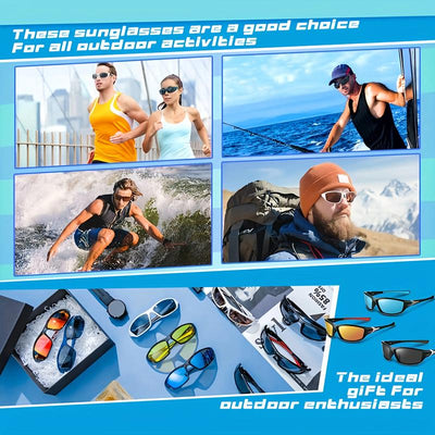 Paleshy 4 Pack Polarized Sports Sunglasses for Men & Women UV400 Protection Wrap-Around Design for Cycling Fishing Driving 4Pcs