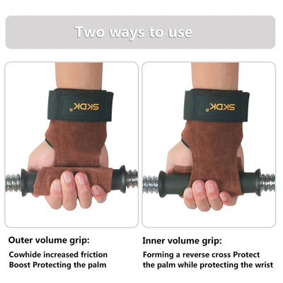 Cowhide palm guard gym grips with wrist wraps for weightlifting