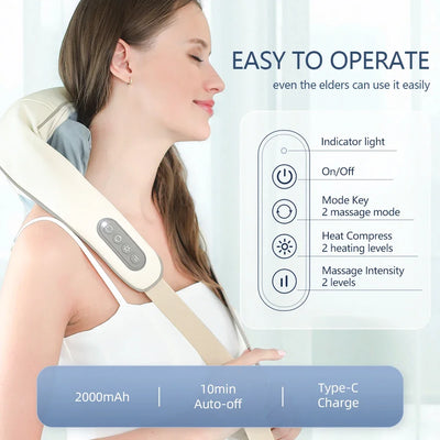 Foreverlily Wireless Neck And Back Massager Cervical Relaxing Shawl Kneading Massage for Trapezius Pain Relief
