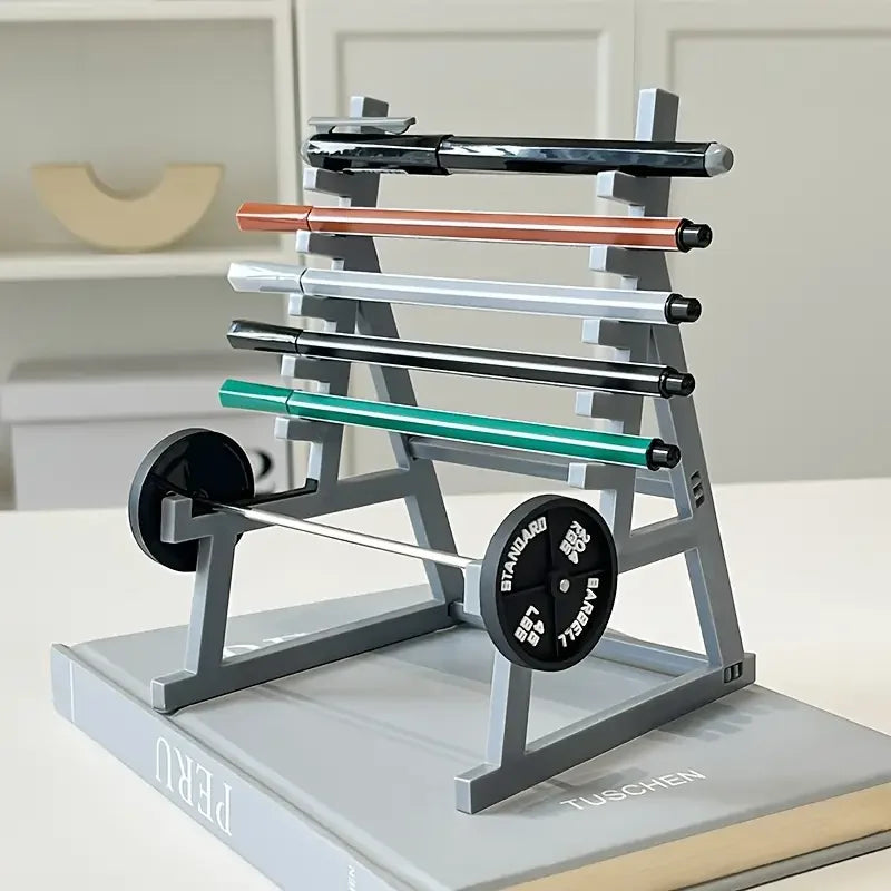 Creative barbell pen holder for fitness lovers and weightlifters