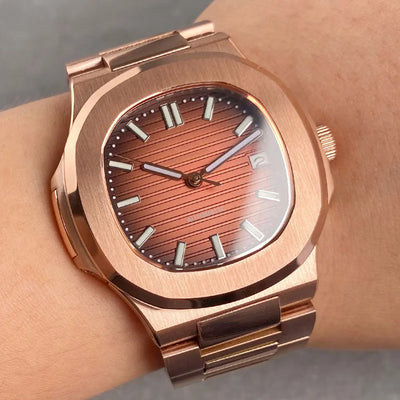 Tandorio 40mm rose gold square watch with sapphire crystal and automatic movement