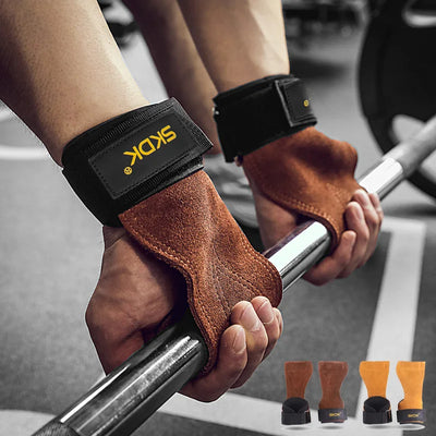 Cowhide palm guard gym grips with wrist wraps for weightlifting
