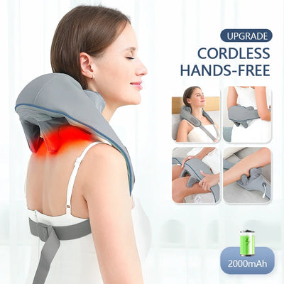 Foreverlily Wireless Neck And Back Massager Cervical Relaxing Shawl Kneading Massage for Trapezius Pain Relief