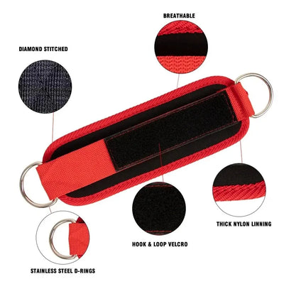 Ankle straps with adjustable D-ring cuffs for fitness workouts
