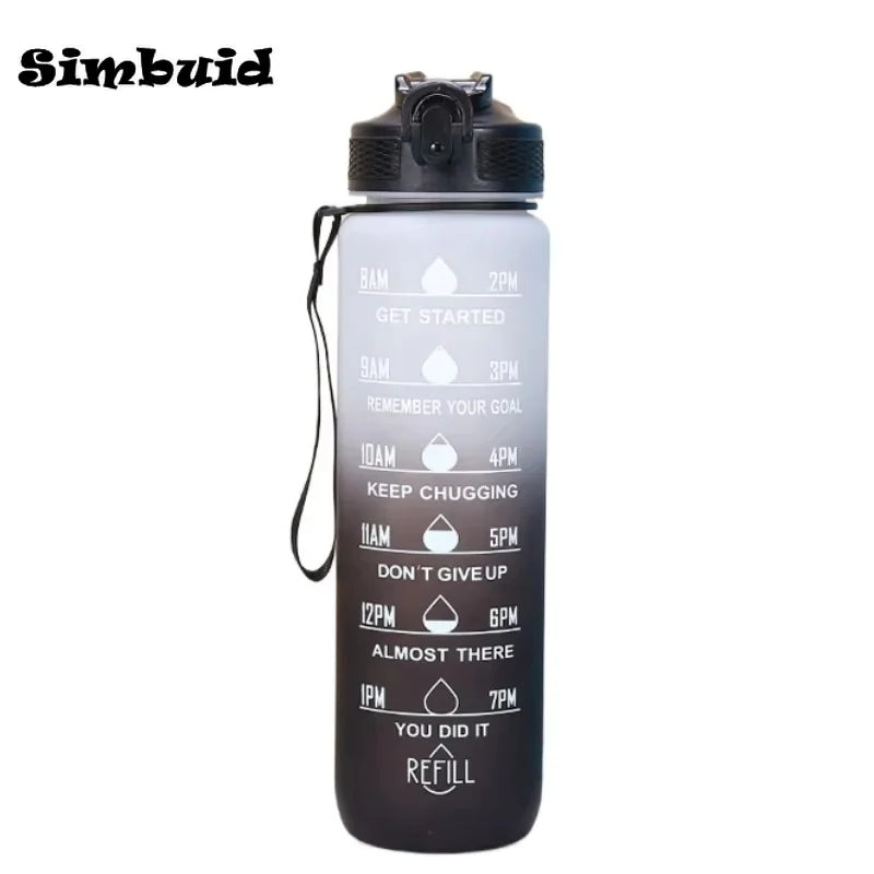 1pc 1000ml Large Capacity Gradient Water Bottle,Water Bottle with Straw 1 Litre Leakproof with Time Marker,for Sports Fitness