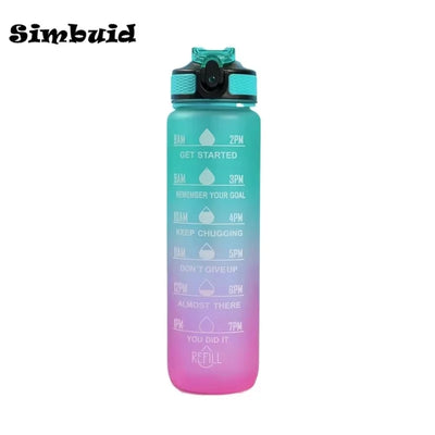 1pc 1000ml Large Capacity Gradient Water Bottle,Water Bottle with Straw 1 Litre Leakproof with Time Marker,for Sports Fitness