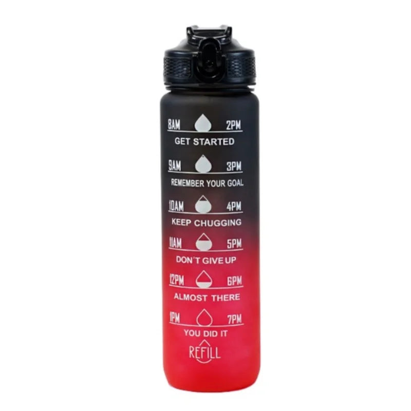 1pc 1000ml Large Capacity Gradient Water Bottle,Water Bottle with Straw 1 Litre Leakproof with Time Marker,for Sports Fitness
