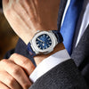 POEDAGAR luxury men's square quartz watch with leather strap, luminous hands, and waterproof date display