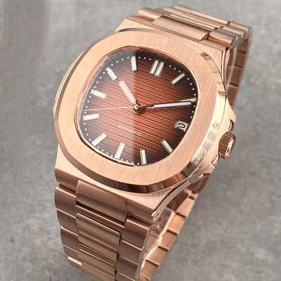 Tandorio 40mm rose gold square watch with sapphire crystal and automatic movement