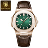 POEDAGAR luxury men's square quartz watch with leather strap, luminous hands, and waterproof date display