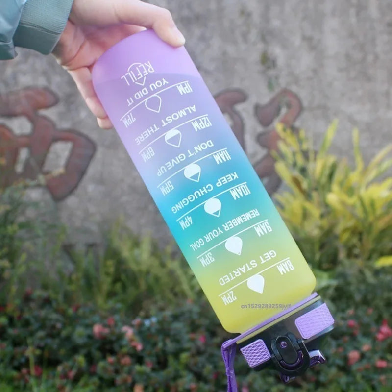 1pc 1000ml Large Capacity Gradient Water Bottle,Water Bottle with Straw 1 Litre Leakproof with Time Marker,for Sports Fitness