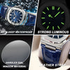 POEDAGAR luxury men's square quartz watch with leather strap, luminous hands, and waterproof date display