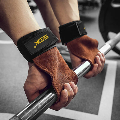 Cowhide palm guard gym grips with wrist wraps for weightlifting