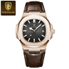POEDAGAR luxury men's square quartz watch with leather strap, luminous hands, and waterproof date display