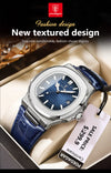 POEDAGAR luxury men's square quartz watch with leather strap, luminous hands, and waterproof date display