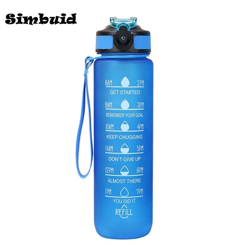 1pc 1000ml Large Capacity Gradient Water Bottle,Water Bottle with Straw 1 Litre Leakproof with Time Marker,for Sports Fitness