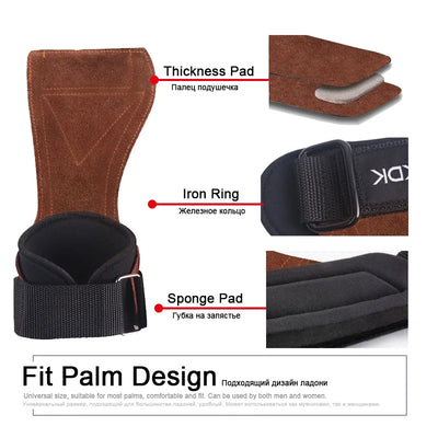 Cowhide palm guard gym grips with wrist wraps for weightlifting