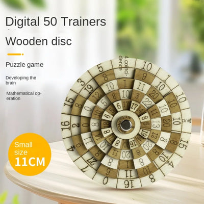 Wooden logic puzzle toy with numbers, maze design, and turntable