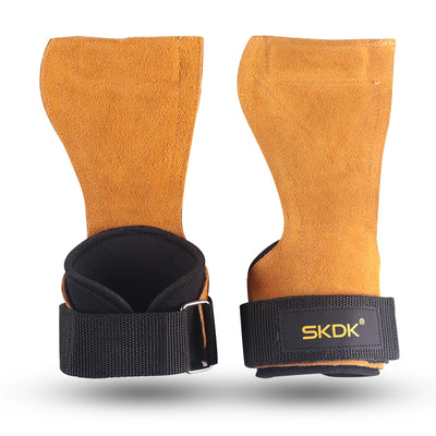 Cowhide palm guard gym grips with wrist wraps for weightlifting