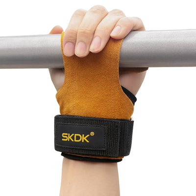 Cowhide palm guard gym grips with wrist wraps for weightlifting
