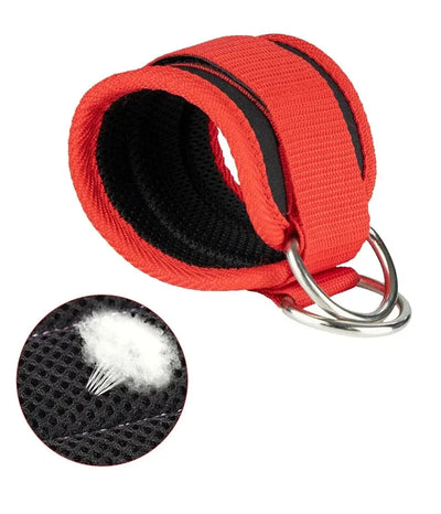 Ankle straps with adjustable D-ring cuffs for fitness workouts