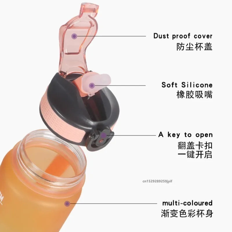 1pc 1000ml Large Capacity Gradient Water Bottle,Water Bottle with Straw 1 Litre Leakproof with Time Marker,for Sports Fitness