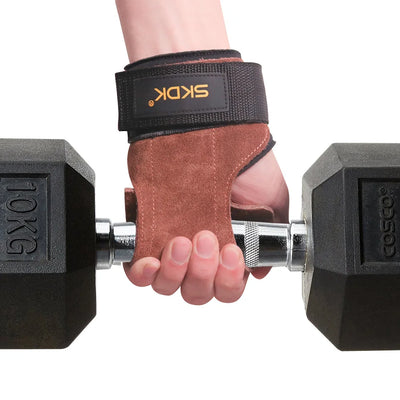 Cowhide palm guard gym grips with wrist wraps for weightlifting
