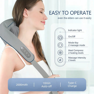 Foreverlily Wireless Neck And Back Massager Cervical Relaxing Shawl Kneading Massage for Trapezius Pain Relief