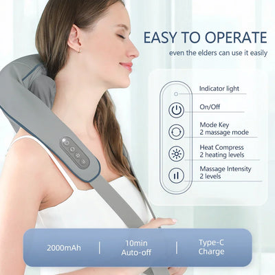 Foreverlily Wireless Neck And Back Massager Cervical Relaxing Shawl Kneading Massage for Trapezius Pain Relief