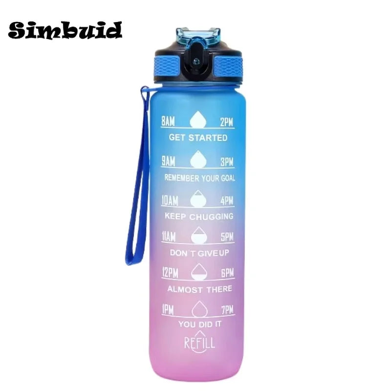 1pc 1000ml Large Capacity Gradient Water Bottle,Water Bottle with Straw 1 Litre Leakproof with Time Marker,for Sports Fitness