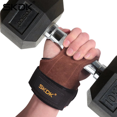 Cowhide palm guard gym grips with wrist wraps for weightlifting