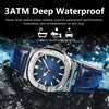 POEDAGAR luxury men's square quartz watch with leather strap, luminous hands, and waterproof date display