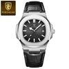 POEDAGAR luxury men's square quartz watch with leather strap, luminous hands, and waterproof date display