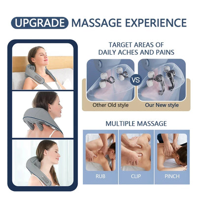 Foreverlily Wireless Neck And Back Massager Cervical Relaxing Shawl Kneading Massage for Trapezius Pain Relief