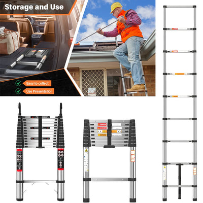 2.6m Telescopic Ladder Stainless Steel Convenient Extendable Folding Ladder,Easy To Carry, Suitable For Pulling Walls, Changing
