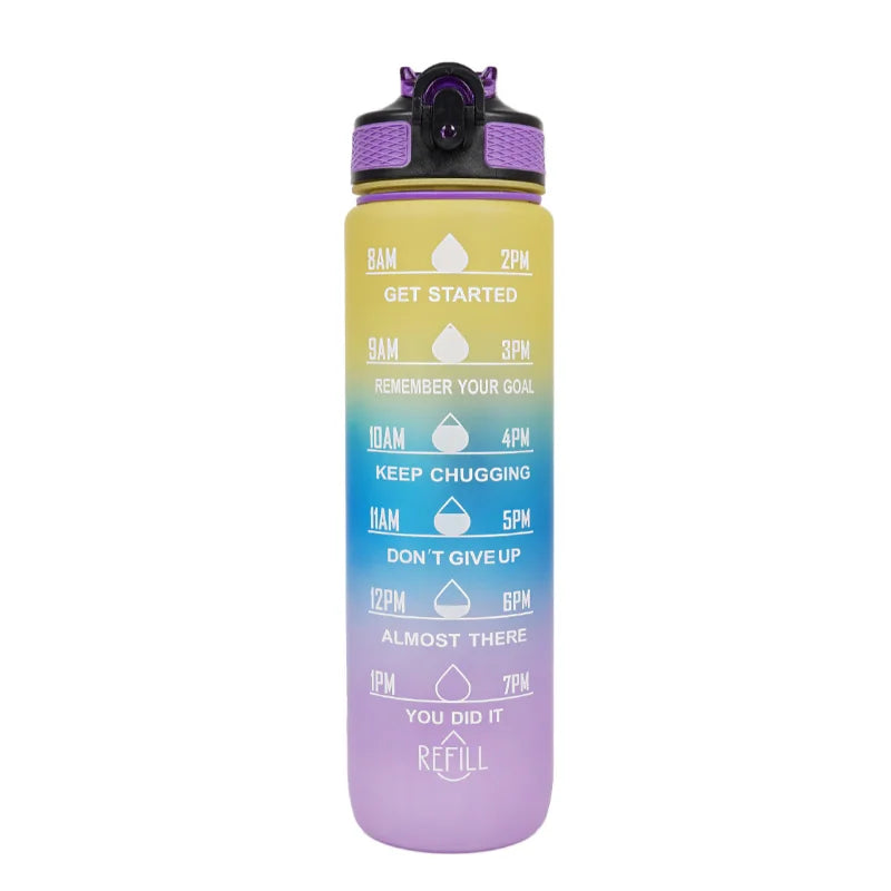 1pc 1000ml Large Capacity Gradient Water Bottle,Water Bottle with Straw 1 Litre Leakproof with Time Marker,for Sports Fitness