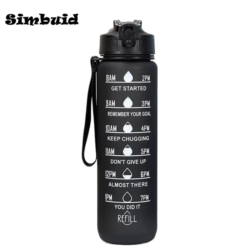 1pc 1000ml Large Capacity Gradient Water Bottle,Water Bottle with Straw 1 Litre Leakproof with Time Marker,for Sports Fitness
