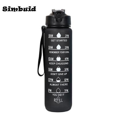 1pc 1000ml Large Capacity Gradient Water Bottle,Water Bottle with Straw 1 Litre Leakproof with Time Marker,for Sports Fitness