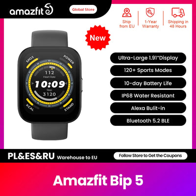 Amazfit Bip 5 46mm Smartwatch 120+ Sports Modes 24-hour Health Monitoring 10-day Battery Life Smart Watch