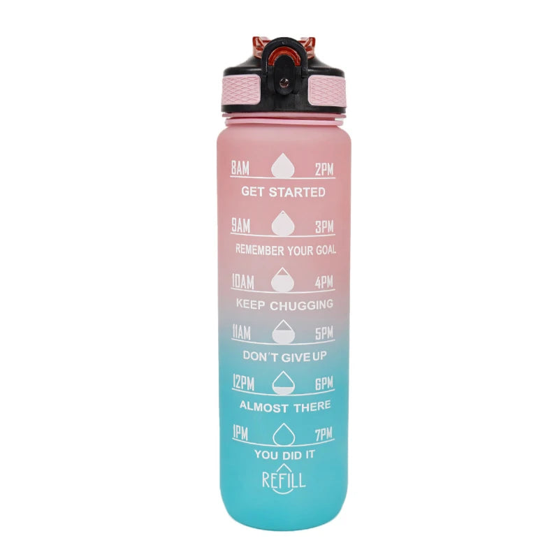 1pc 1000ml Large Capacity Gradient Water Bottle,Water Bottle with Straw 1 Litre Leakproof with Time Marker,for Sports Fitness