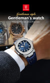 POEDAGAR luxury men's square quartz watch with leather strap, luminous hands, and waterproof date display