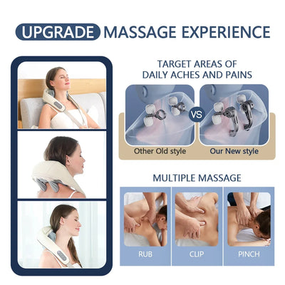 Foreverlily Wireless Neck And Back Massager Cervical Relaxing Shawl Kneading Massage for Trapezius Pain Relief