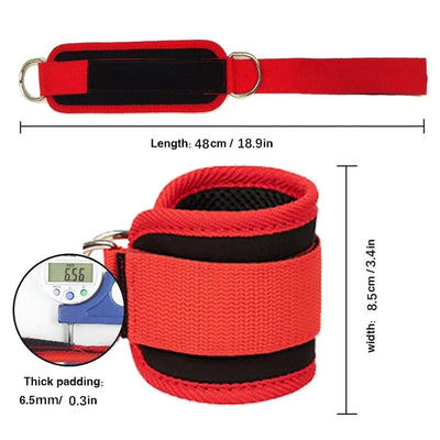 Ankle straps with adjustable D-ring cuffs for fitness workouts
