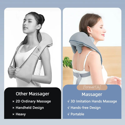Foreverlily Wireless Neck And Back Massager Cervical Relaxing Shawl Kneading Massage for Trapezius Pain Relief