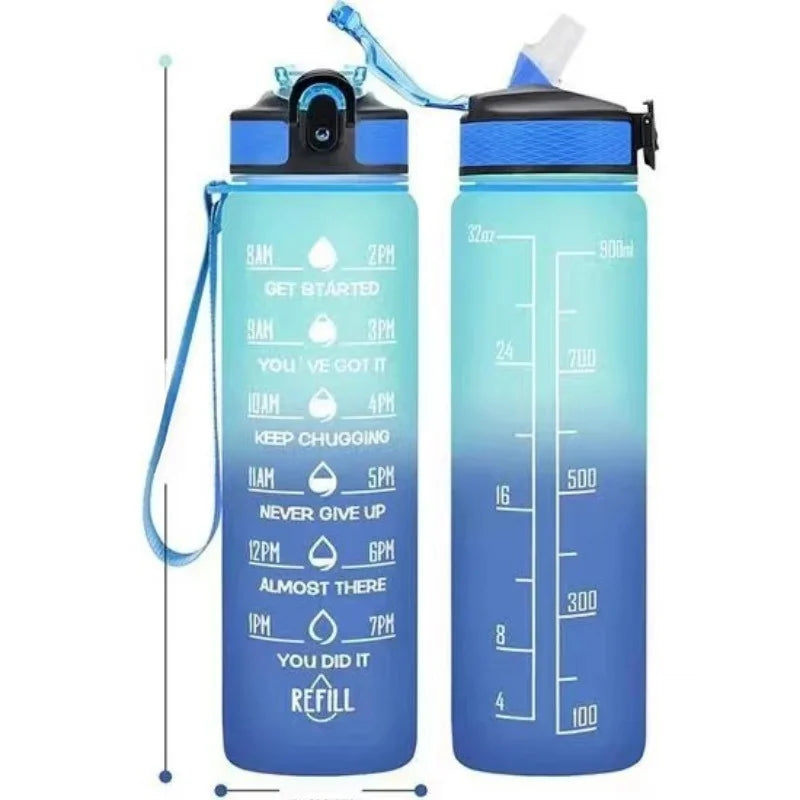 1pc 1000ml Large Capacity Gradient Water Bottle,Water Bottle with Straw 1 Litre Leakproof with Time Marker,for Sports Fitness