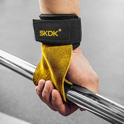 Cowhide palm guard gym grips with wrist wraps for weightlifting