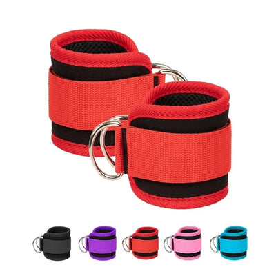 Ankle straps with adjustable D-ring cuffs for fitness workouts