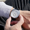 TRNDA Men's Stainless Steel Watch, Black Leather Band | TR45S-1