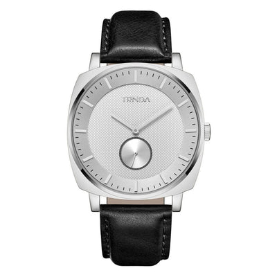 TRNDA Men's Stainless Steel Watch, Black Leather Band | TR45S-0